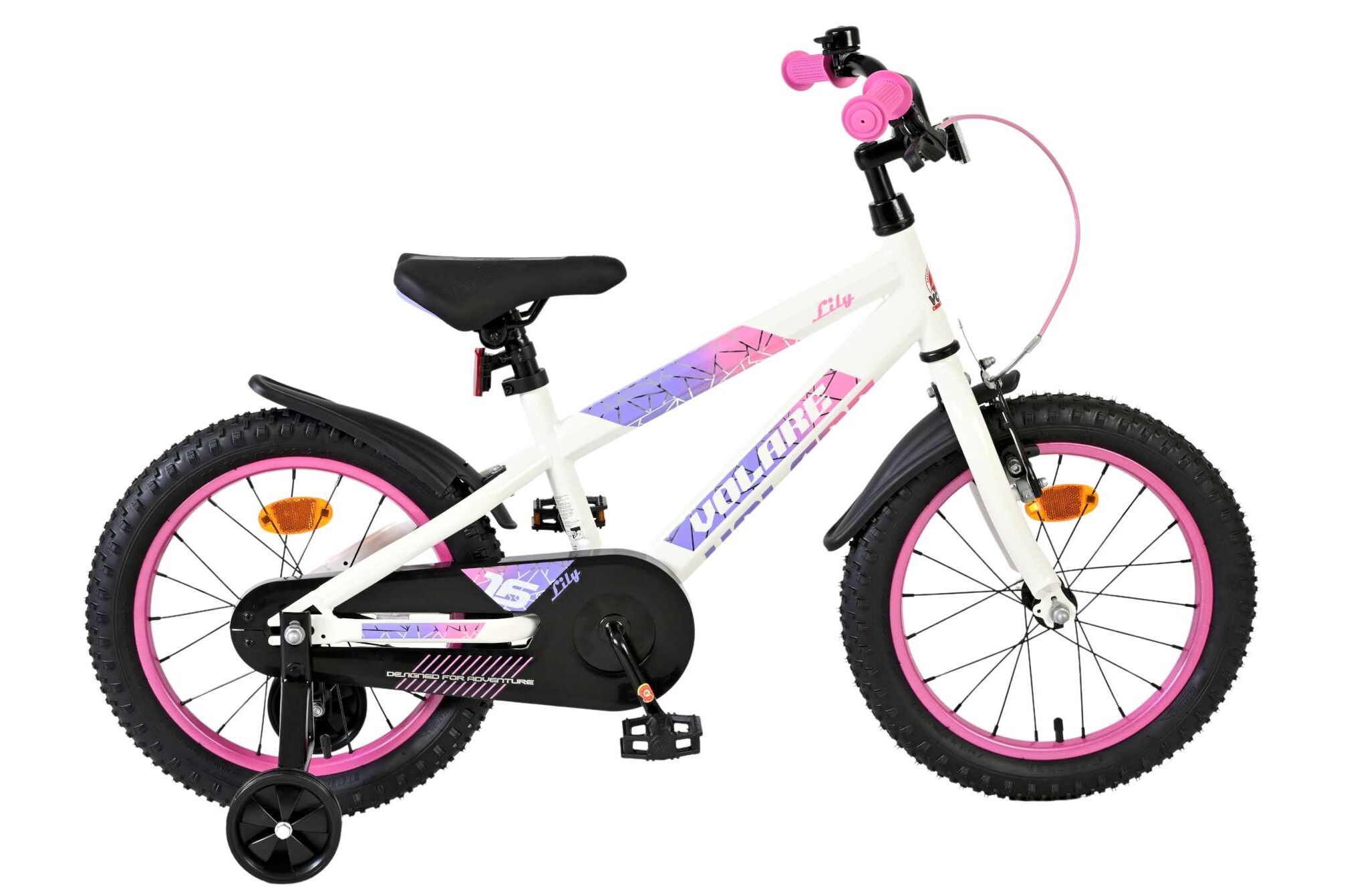 Volare Kinderfahrrad Lily f&uuml;r M&auml;dchen 16 Zoll Kinderrad in Wei&szlig; Rosa Lila 