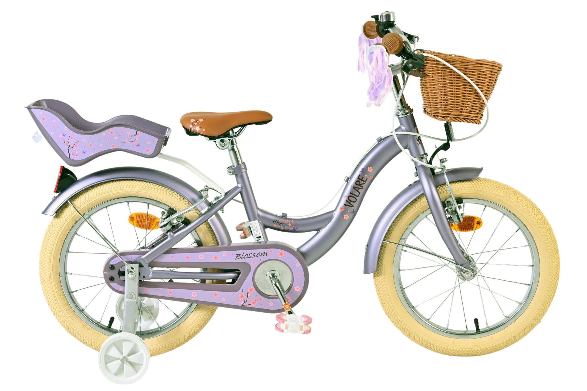 Volare Kinderfahrrad Blossom f&uuml;r M&auml;dchen 16 Zoll Kinderrad in Lila, Zwei Handbremsen 