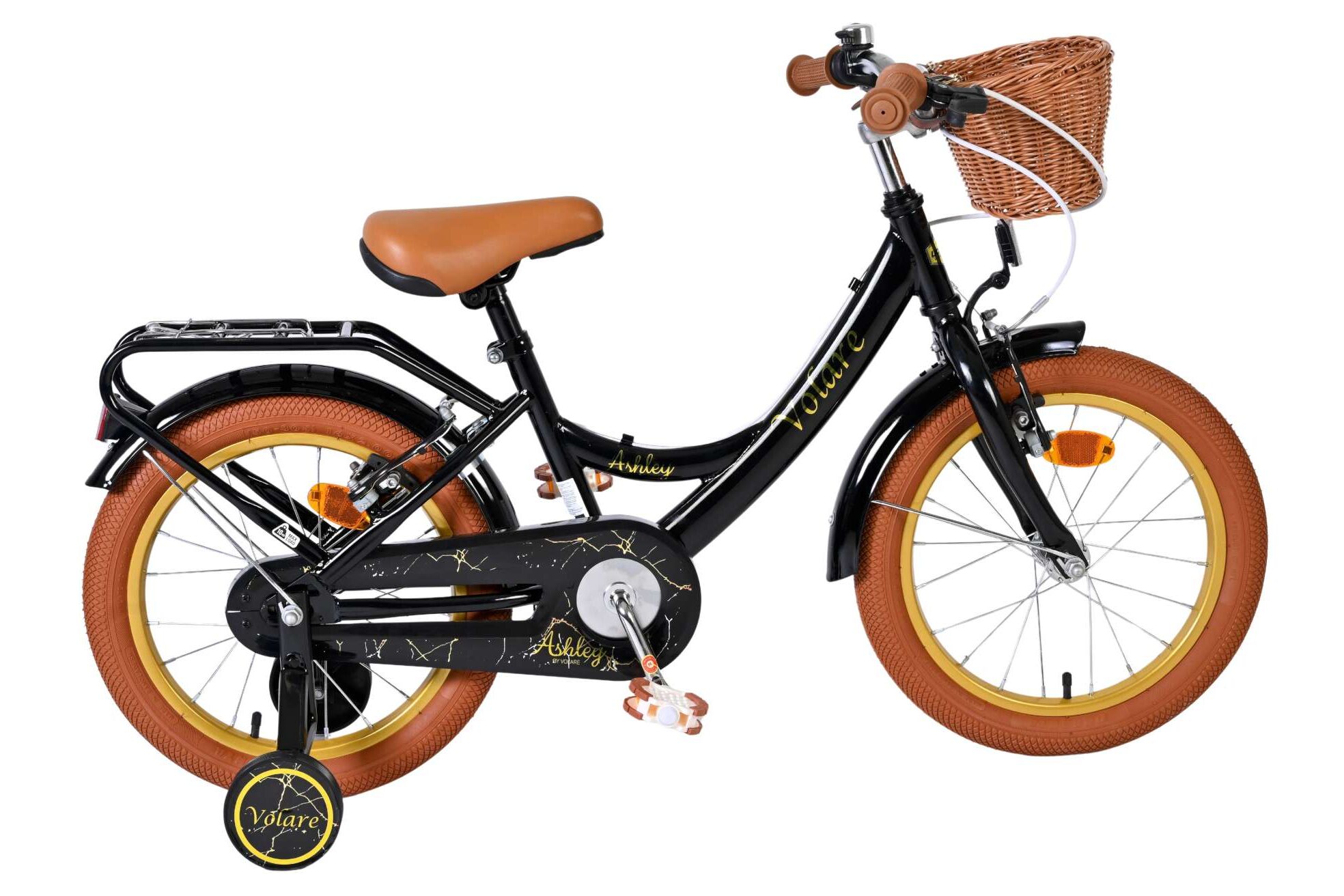 Volare Kinderfahrrad Ashley f&uuml;r M&auml;dchen 16 Zoll Kinderrad in Schwarz, Zwei Handbremsen 