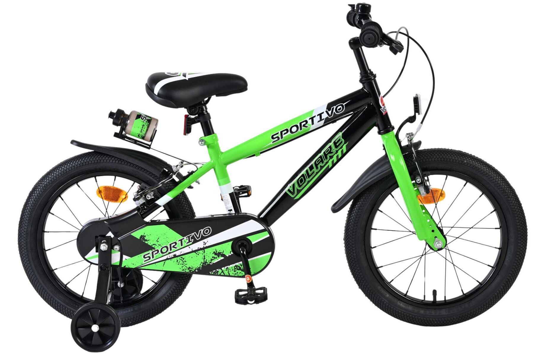 Volare Kinderfahrrad Sportivo f&uuml;r Jungen 16 Zoll Kinderrad in Gr&uuml;n Schwarz, Zwei Handbremsen 