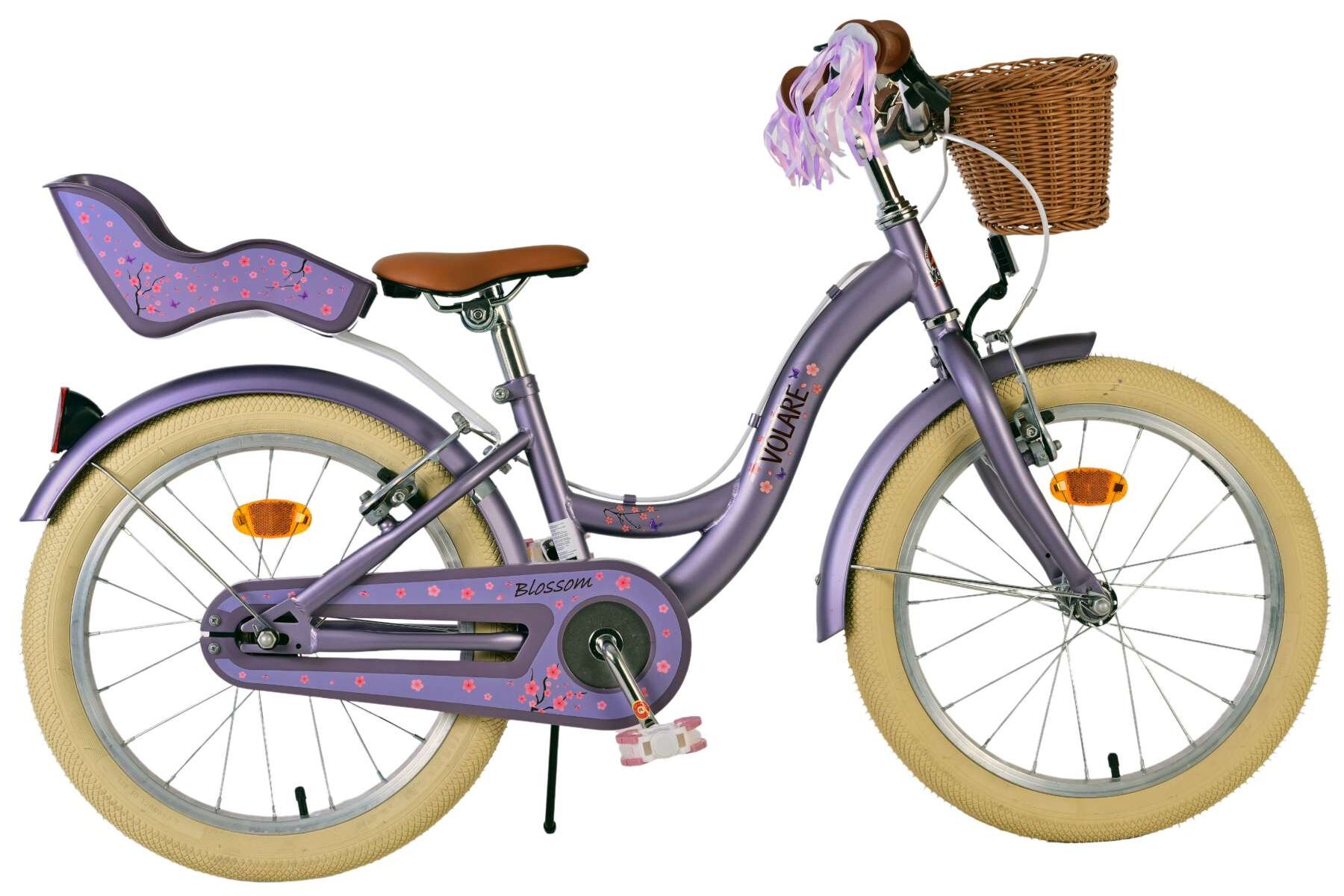 Volare Kinderfahrrad Blossom f&uuml;r M&auml;dchen 18 Zoll Kinderrad in Lila, Zwei Handbremsen 