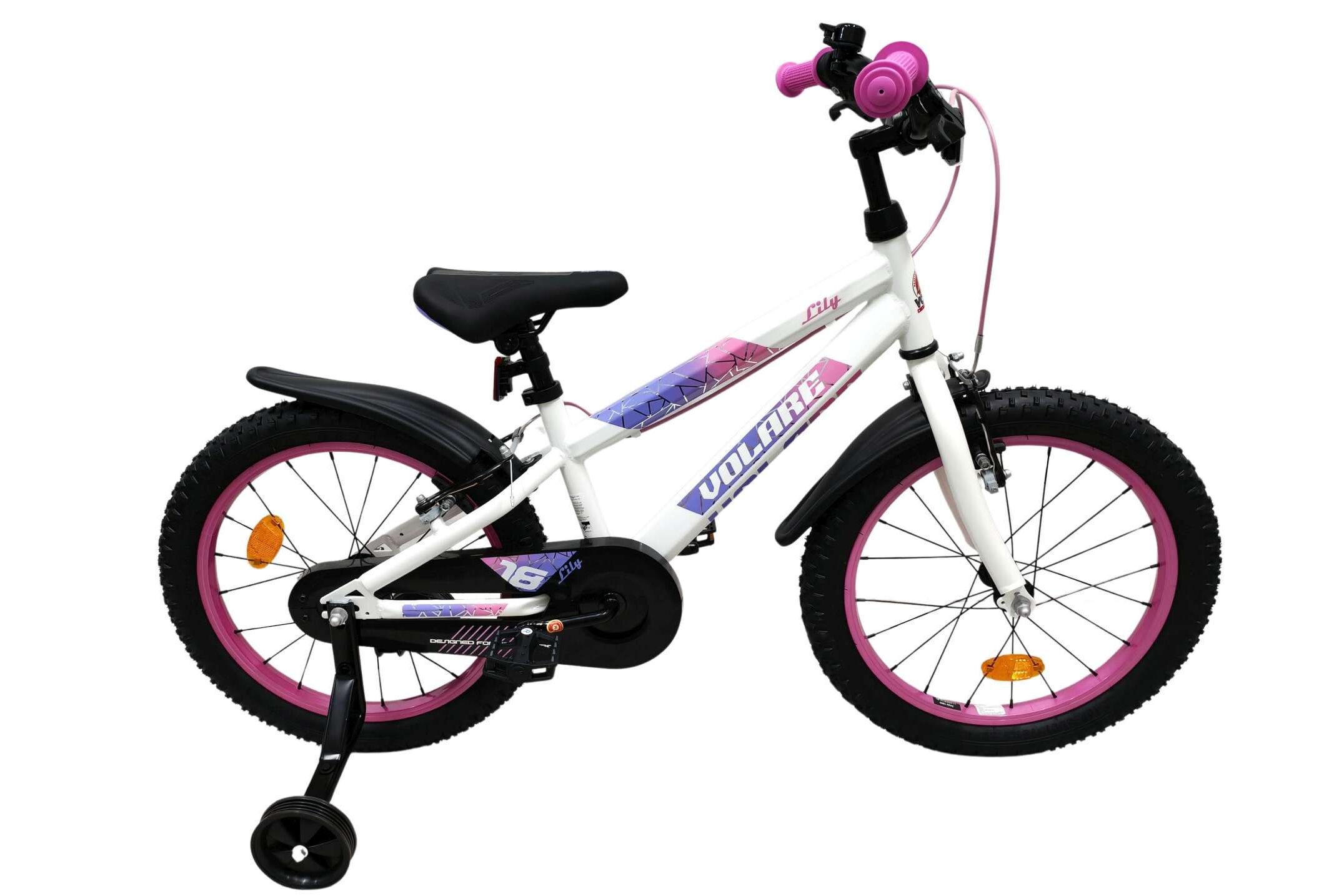 Volare Kinderfahrrad Lily f&uuml;r M&auml;dchen 18 Zoll Kinderrad in Wei&szlig;, Rosa, Lila, Zwei Handbremsen 