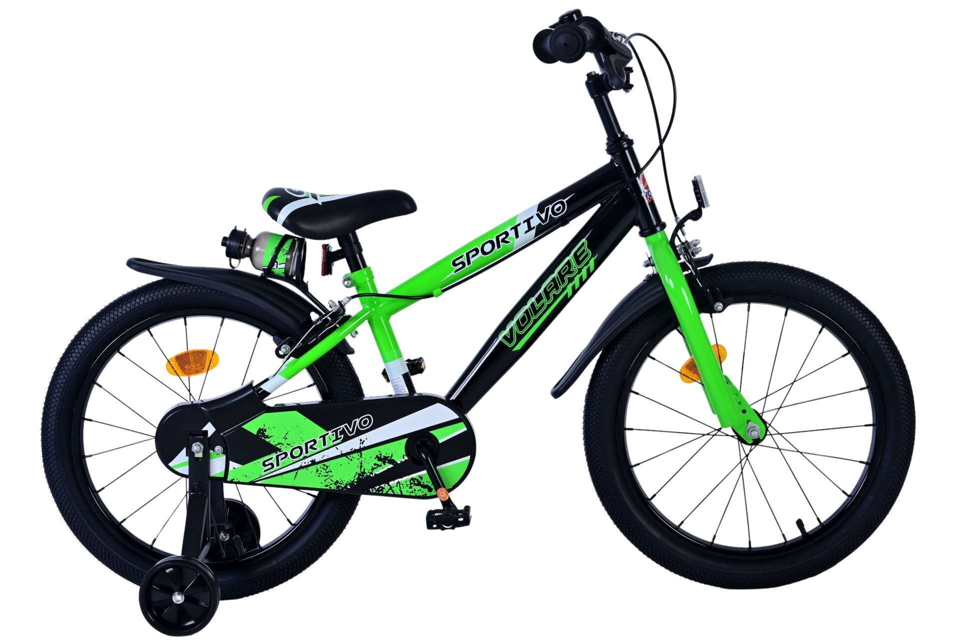Volare Kinderfahrrad Sportivo f&uuml;r Jungen 18 Zoll Kinderrad in Gr&uuml;n Schwarz, Zwei Handbremsen 