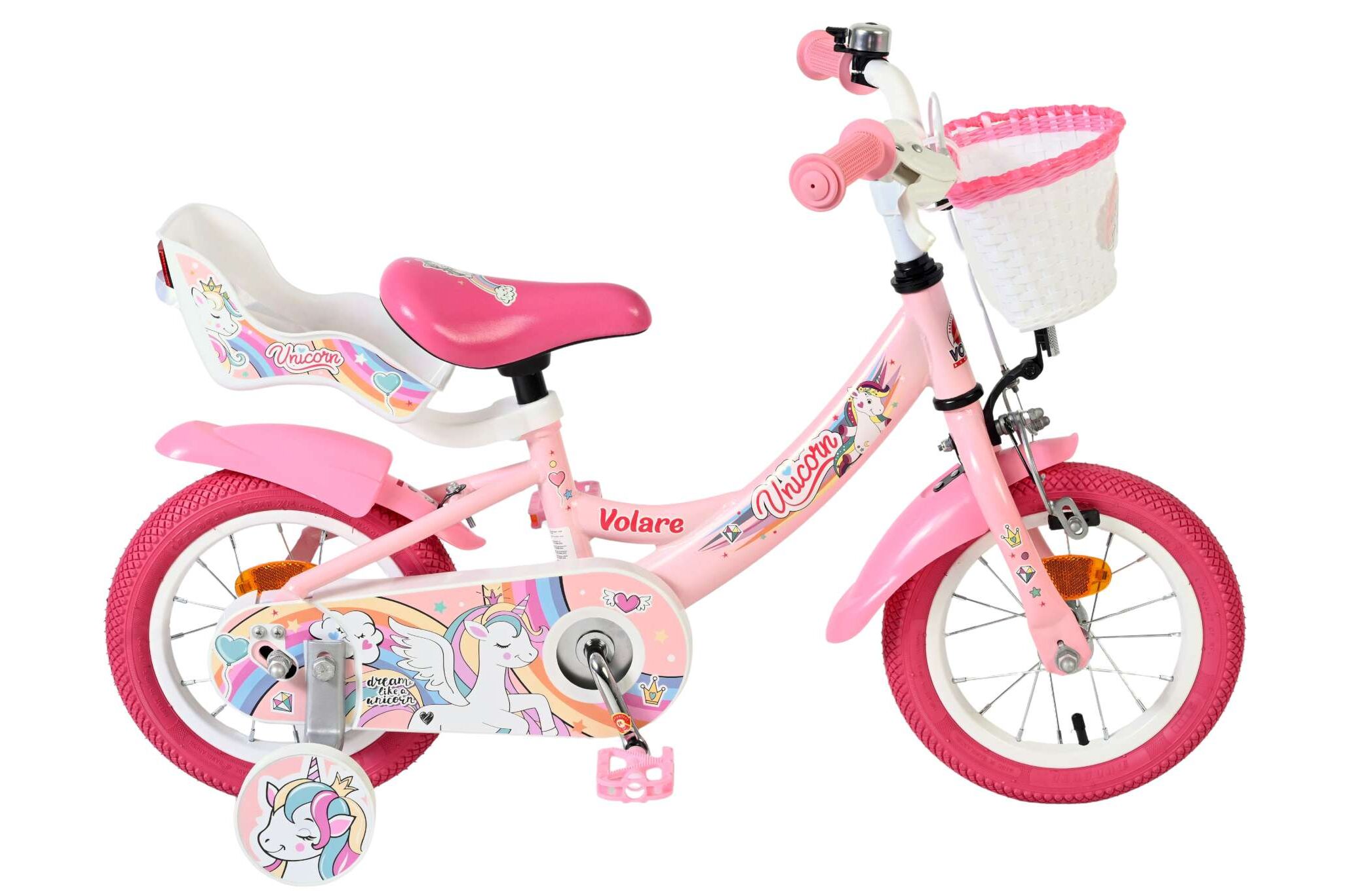 Volare Kinderfahrrad Unicorn f&uuml;r M&auml;dchen 12 Zoll Kinderrad in Rosa 