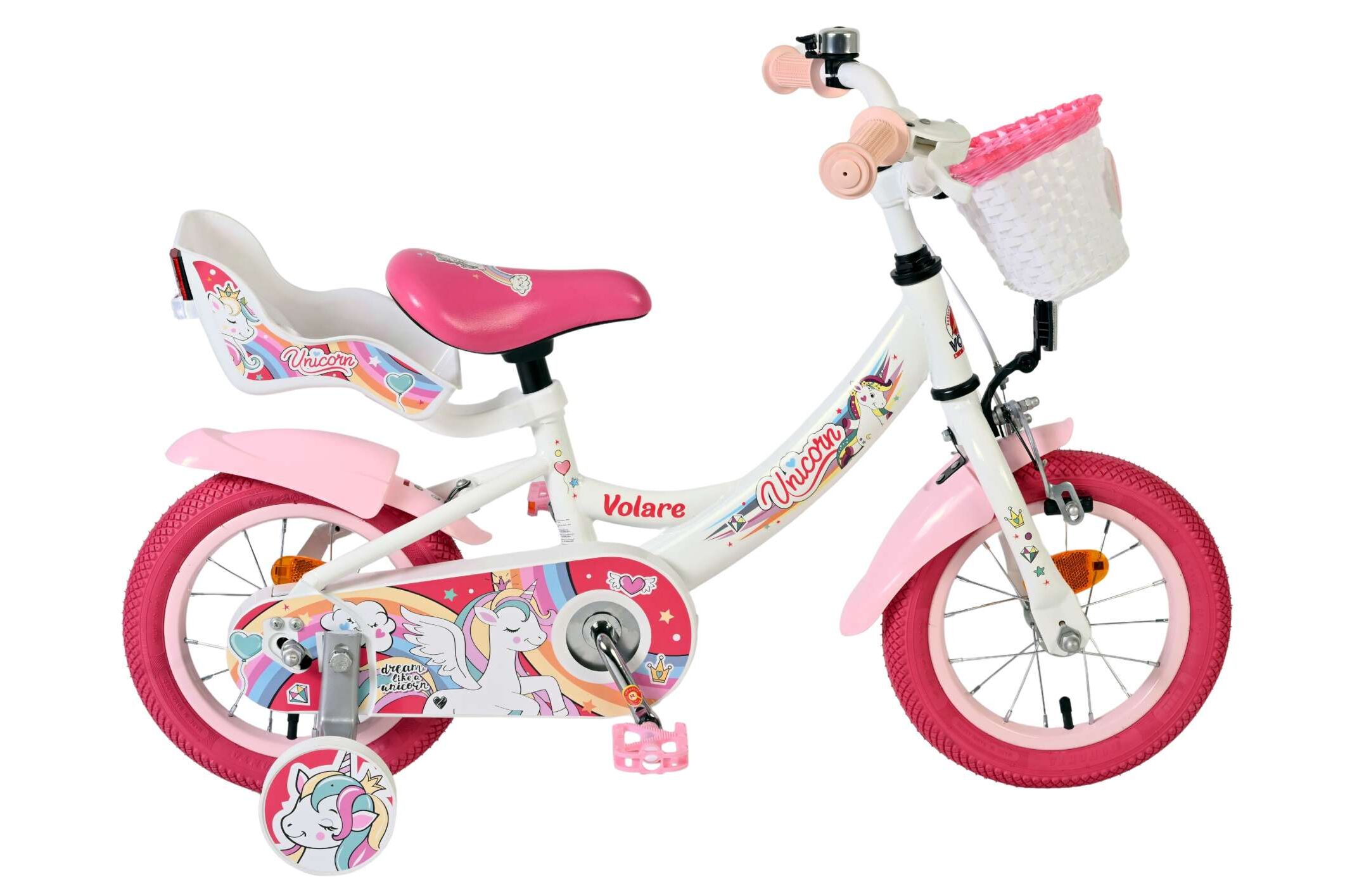 Volare Kinderfahrrad Unicorn f&uuml;r M&auml;dchen 12 Zoll Kinderrad in Wei&szlig; 