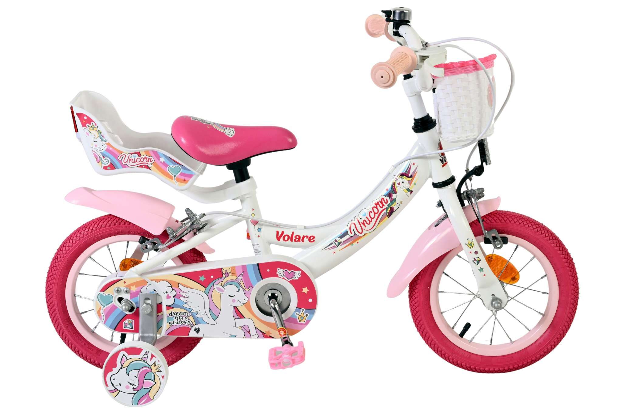 Volare Kinderfahrrad Unicorn f&uuml;r M&auml;dchen 12 Zoll Kinderrad in Wei&szlig;, Zwei Handbremsen 