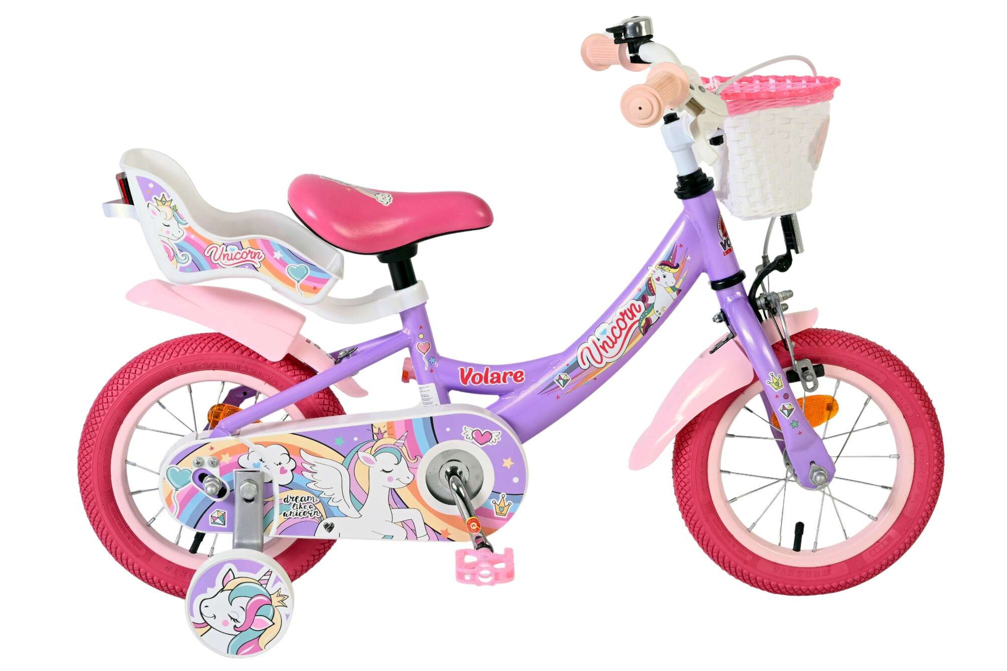 Volare Kinderfahrrad Unicorn f&uuml;r M&auml;dchen 12 Zoll Kinderrad in Lila 