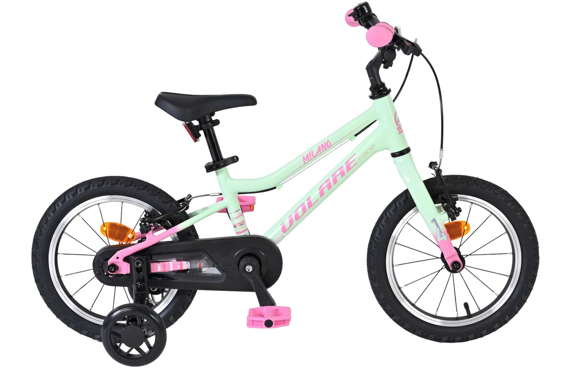 Volare Kinderfahrrad Milano f&uuml;r M&auml;dchen 14 Zoll Kinderrad in Mintgr&uuml;n, Zwei Handbremsen 