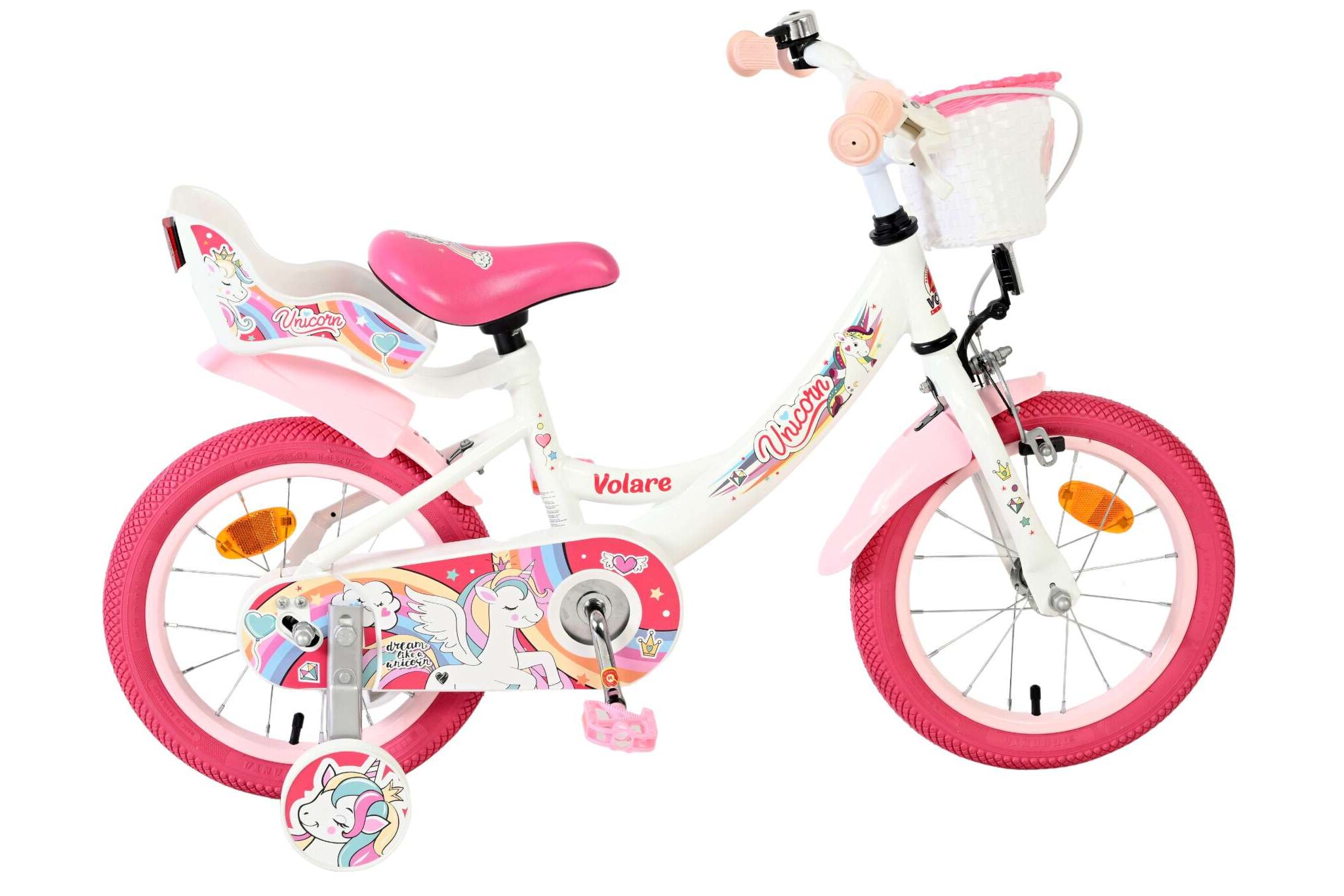 Volare Kinderfahrrad Unicorn f&uuml;r M&auml;dchen 14 Zoll Kinderrad in Wei&szlig; 
