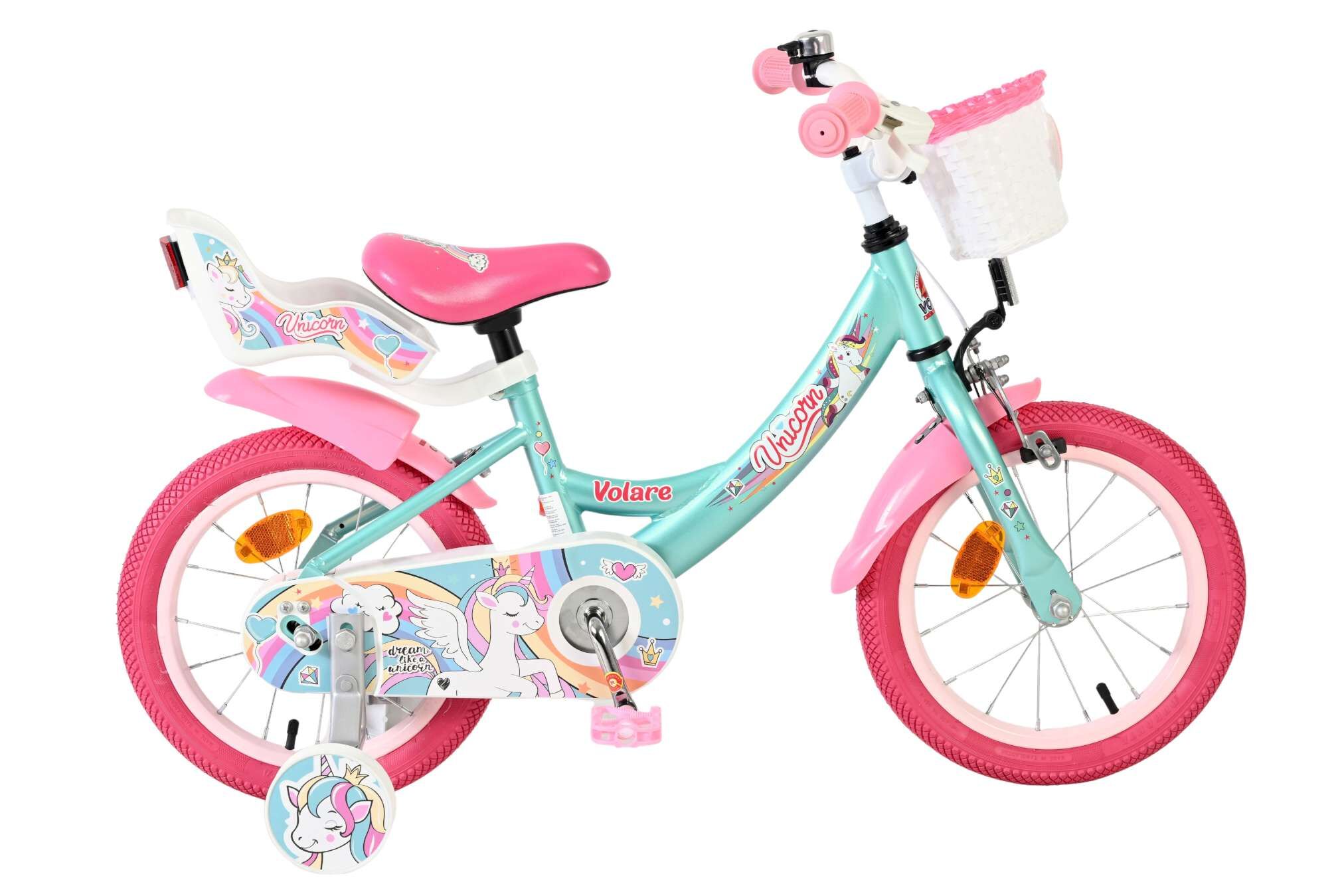 Volare Kinderfahrrad Unicorn f&uuml;r M&auml;dchen 14 Zoll Kinderrad in Gr&uuml;n 