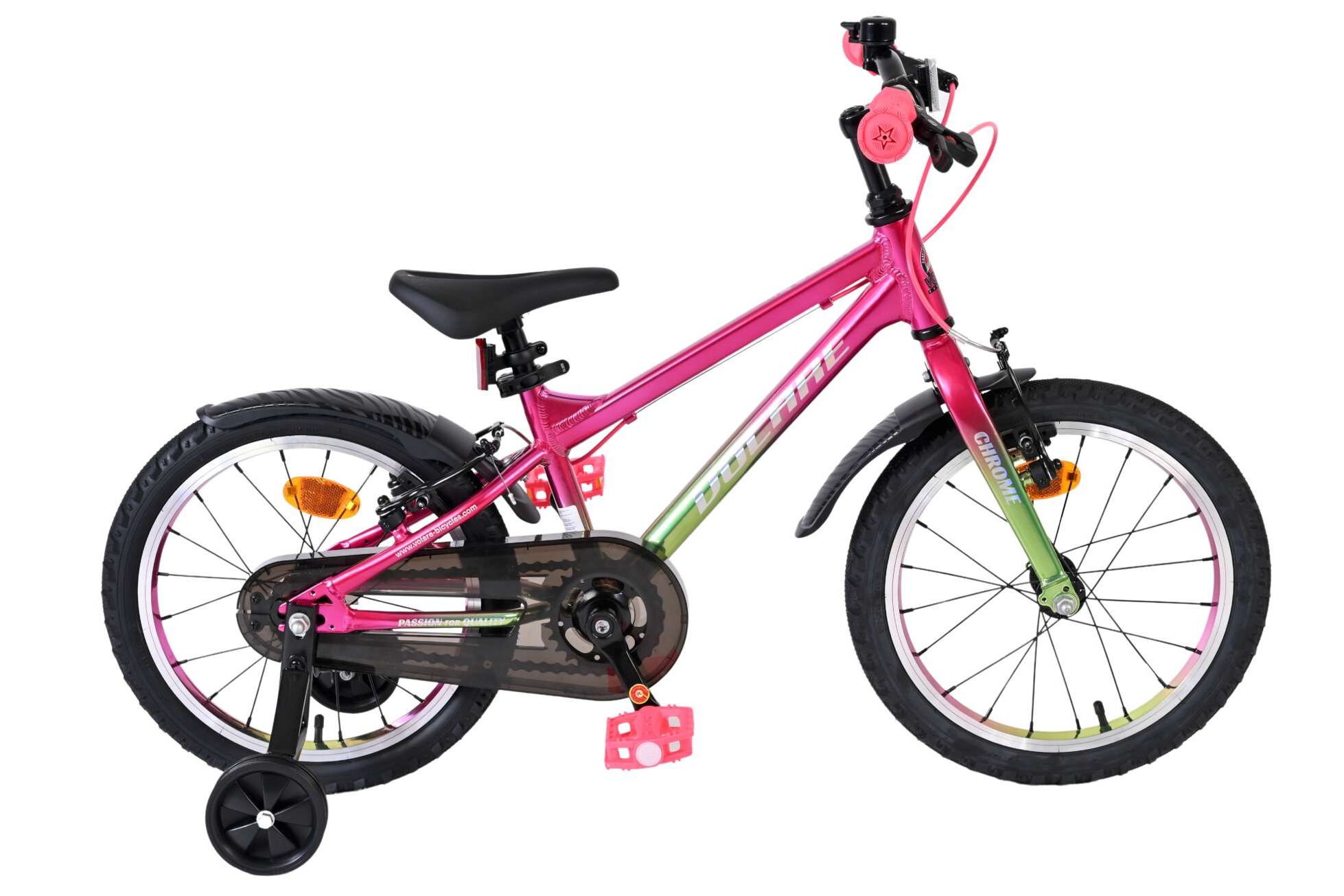 Volare Kinderfahrrad Chrome f&uuml;r M&auml;dchen 16 Zoll Kinderrad in Rosa-Gr&uuml;n, Zwei Handbremsen 