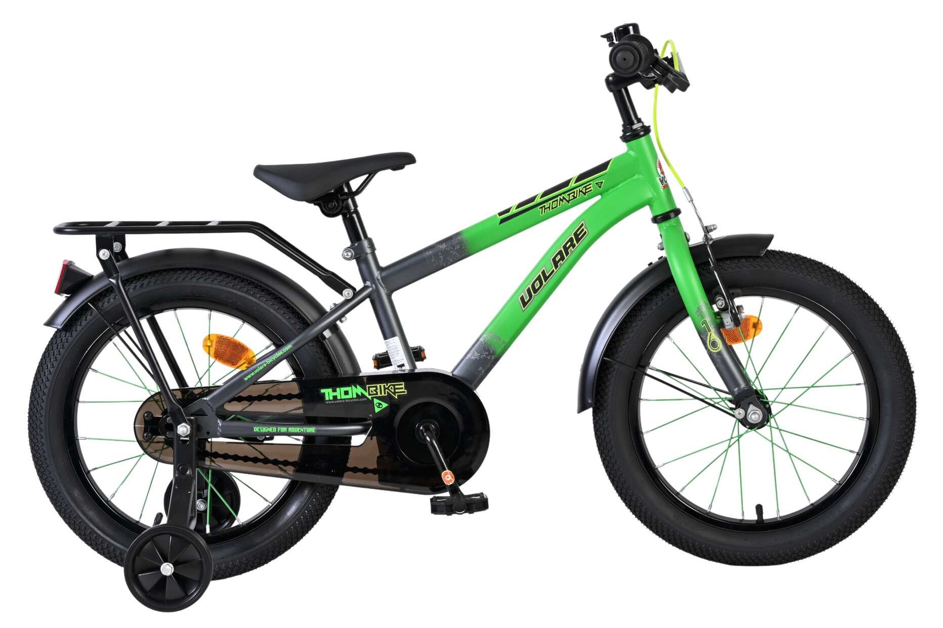 Volare Kinderfahrrad Thombike f&uuml;r Jungen 16 Zoll Kinderrad in Gr&uuml;n-Grau 