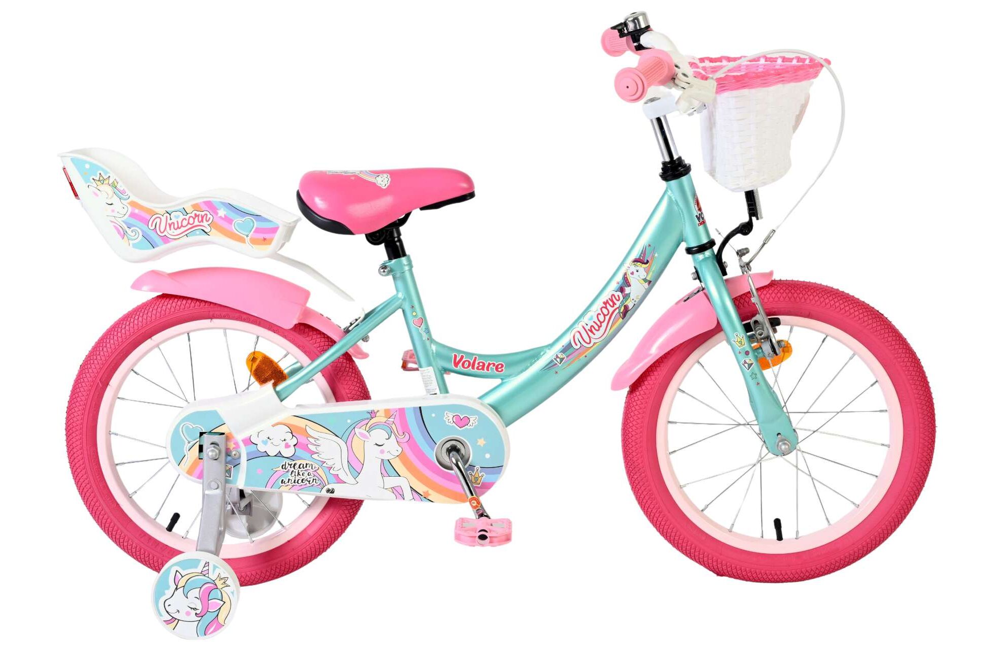 Volare Kinderfahrrad Unicorn f&uuml;r M&auml;dchen 16 Zoll Kinderrad in Gr&uuml;n 
