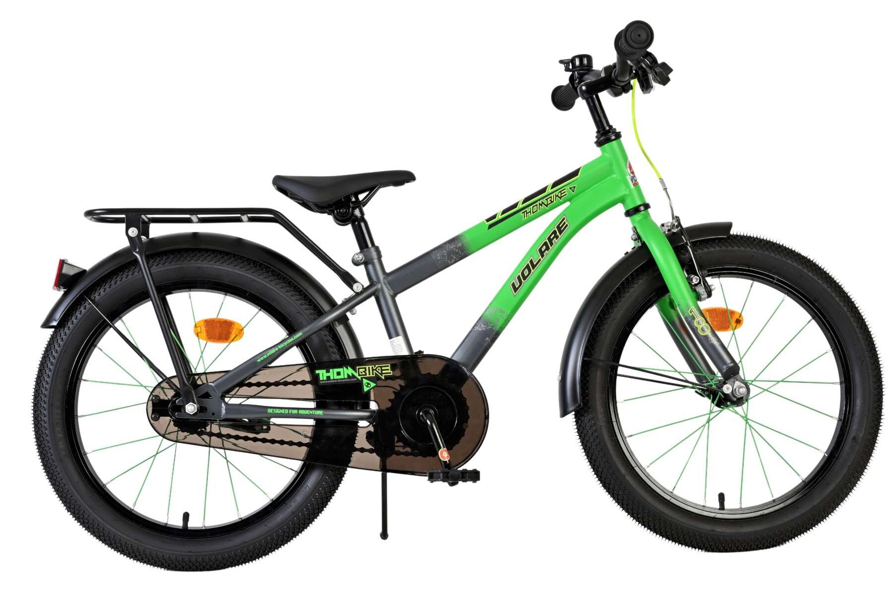 Volare Kinderfahrrad Thombike f&uuml;r Jungen 18 Zoll Kinderrad in Gr&uuml;n-Grau 