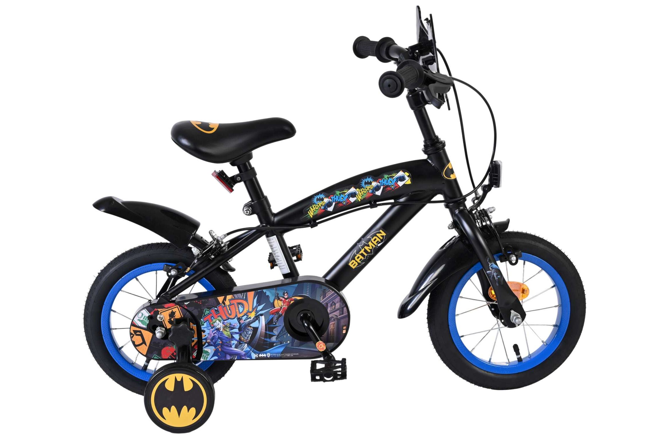 Volare Kinderfahrrad Batman f&uuml;r Jungen 12 Zoll Kinderrad in Schwarz, Zwei Handbremsen 