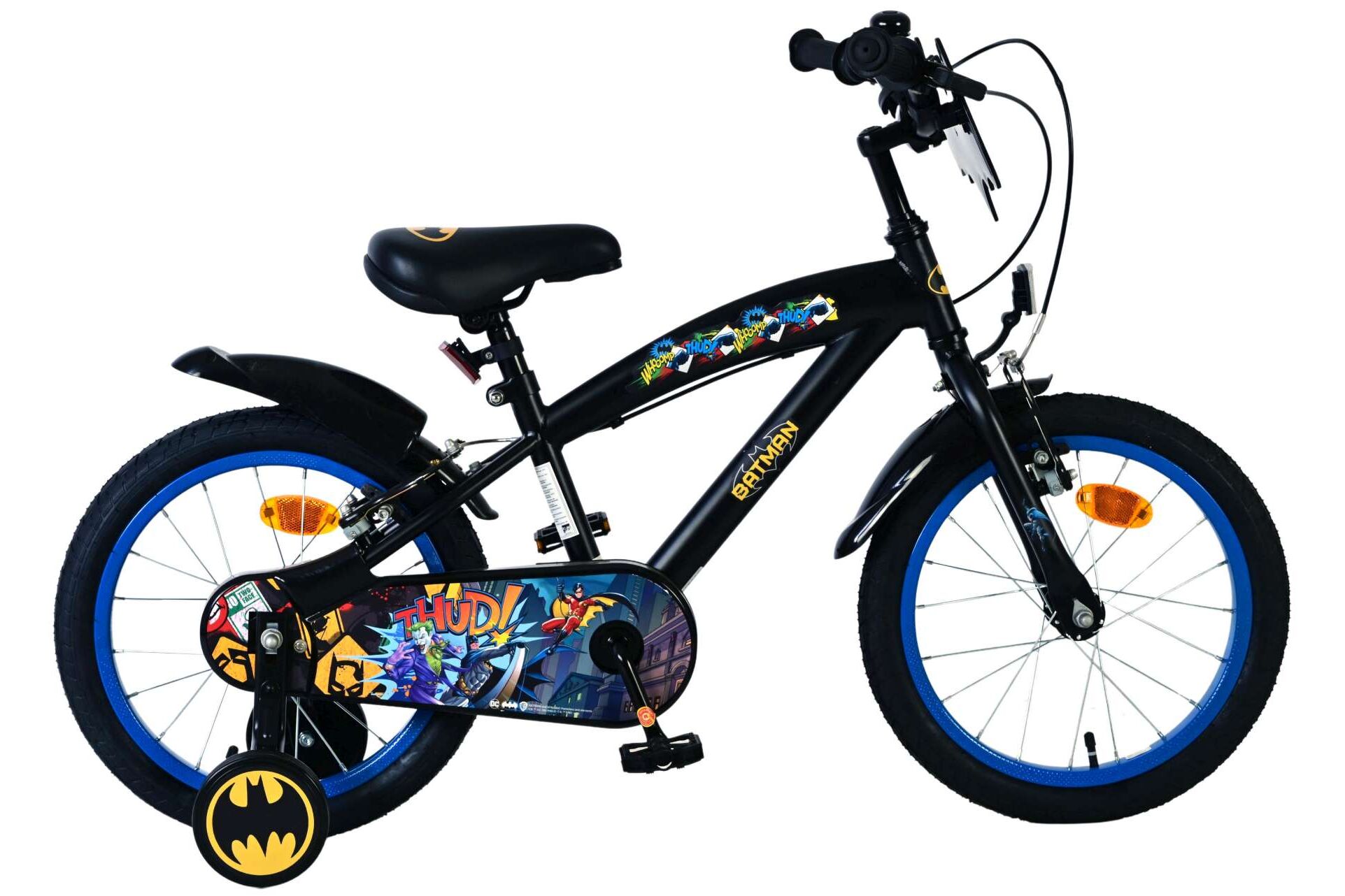 Volare Kinderfahrrad Batman f&uuml;r Jungen 16 Zoll Kinderrad in Schwarz, 2 Handbremsen 