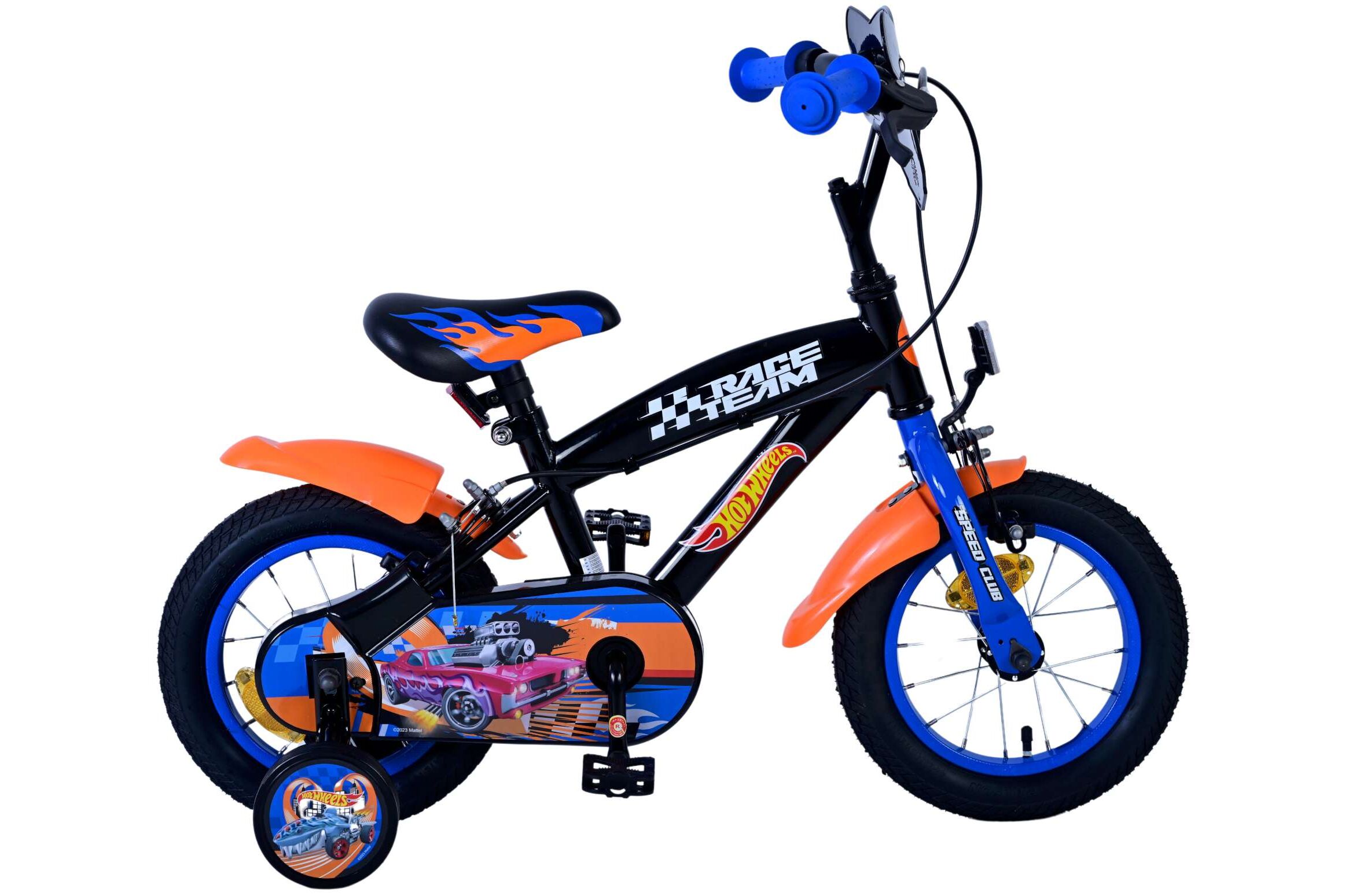 Volare Kinderfahrrad Hot Wheels f&uuml;r Jungen 12 Zoll Kinderrad in Schwarz Orange Blau, Zwei Handbremsen 