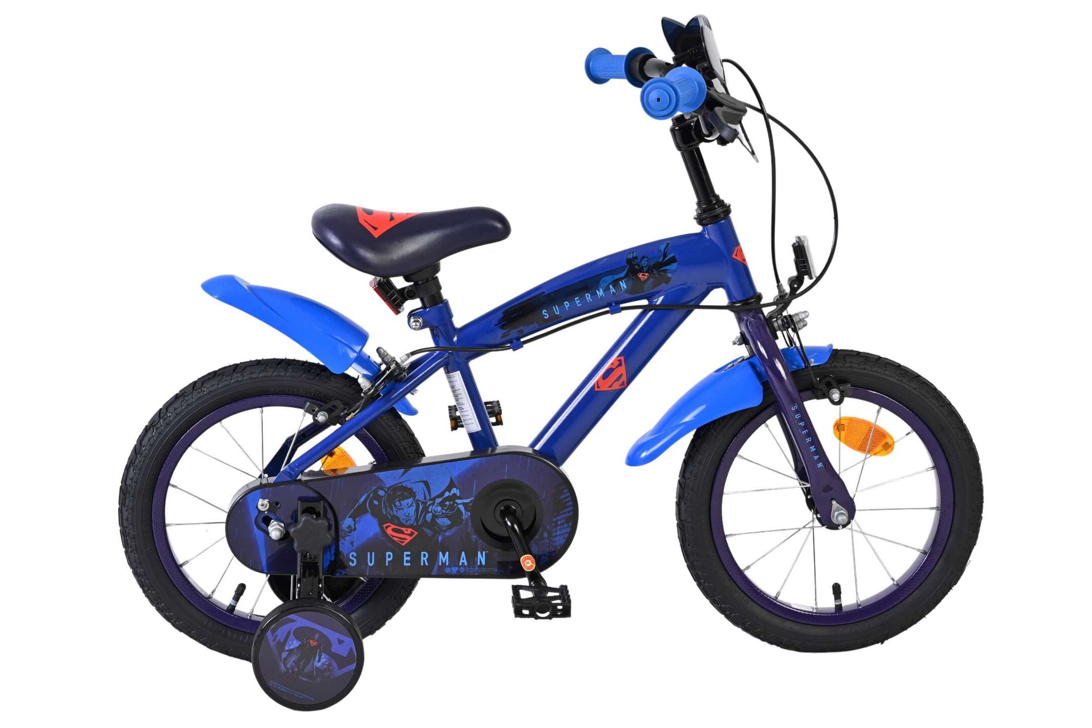 Volare Kinderfahrrad Superman f&uuml;r Jungen 14 Zoll Kinderrad in Blau, Zwei Handbremsen 