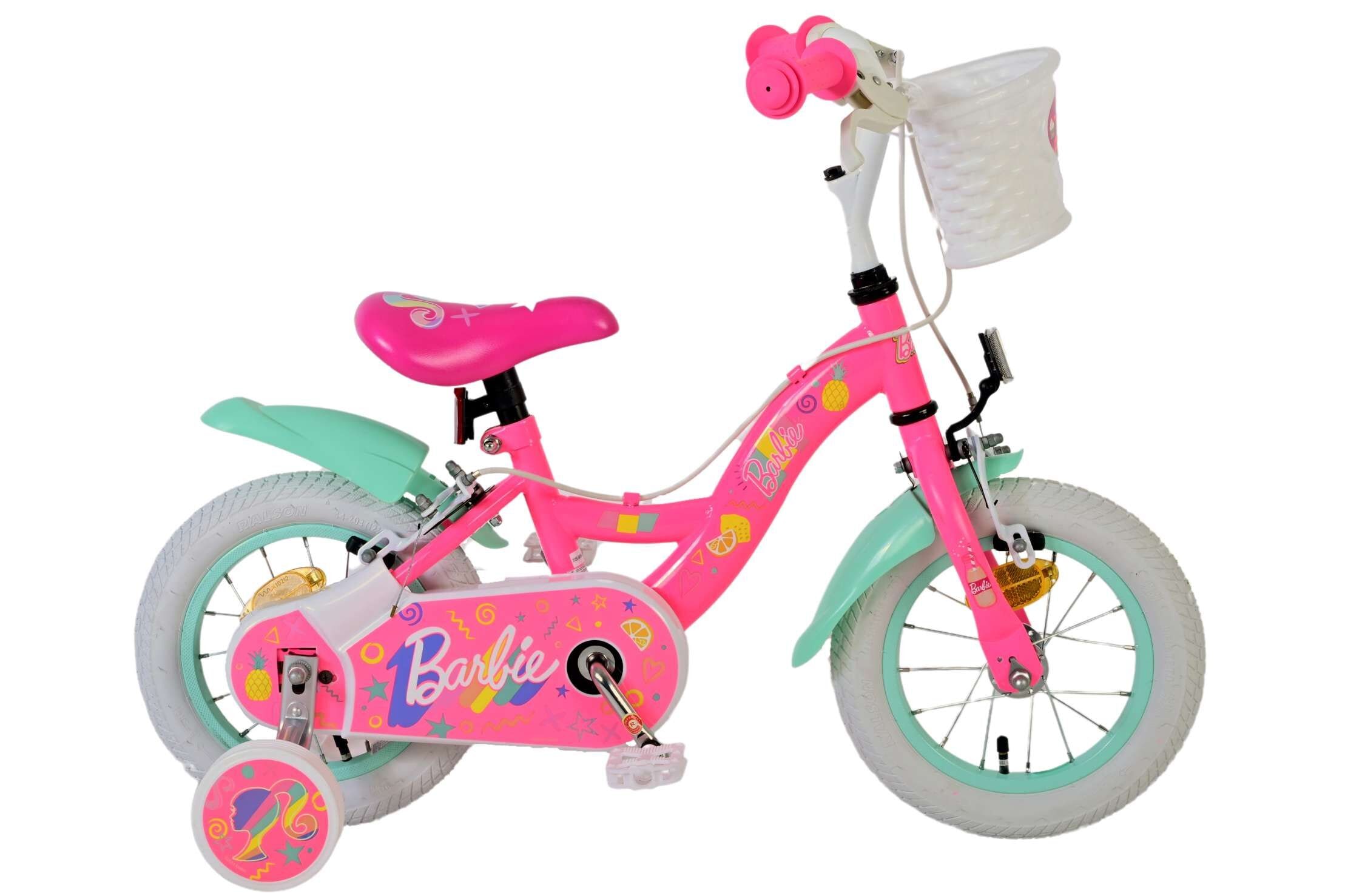 Volare Kinderfahrrad Barbie f&uuml;r M&auml;dchen 12 Zoll Kinderrad in Rosa, Zwei Handbremsen 