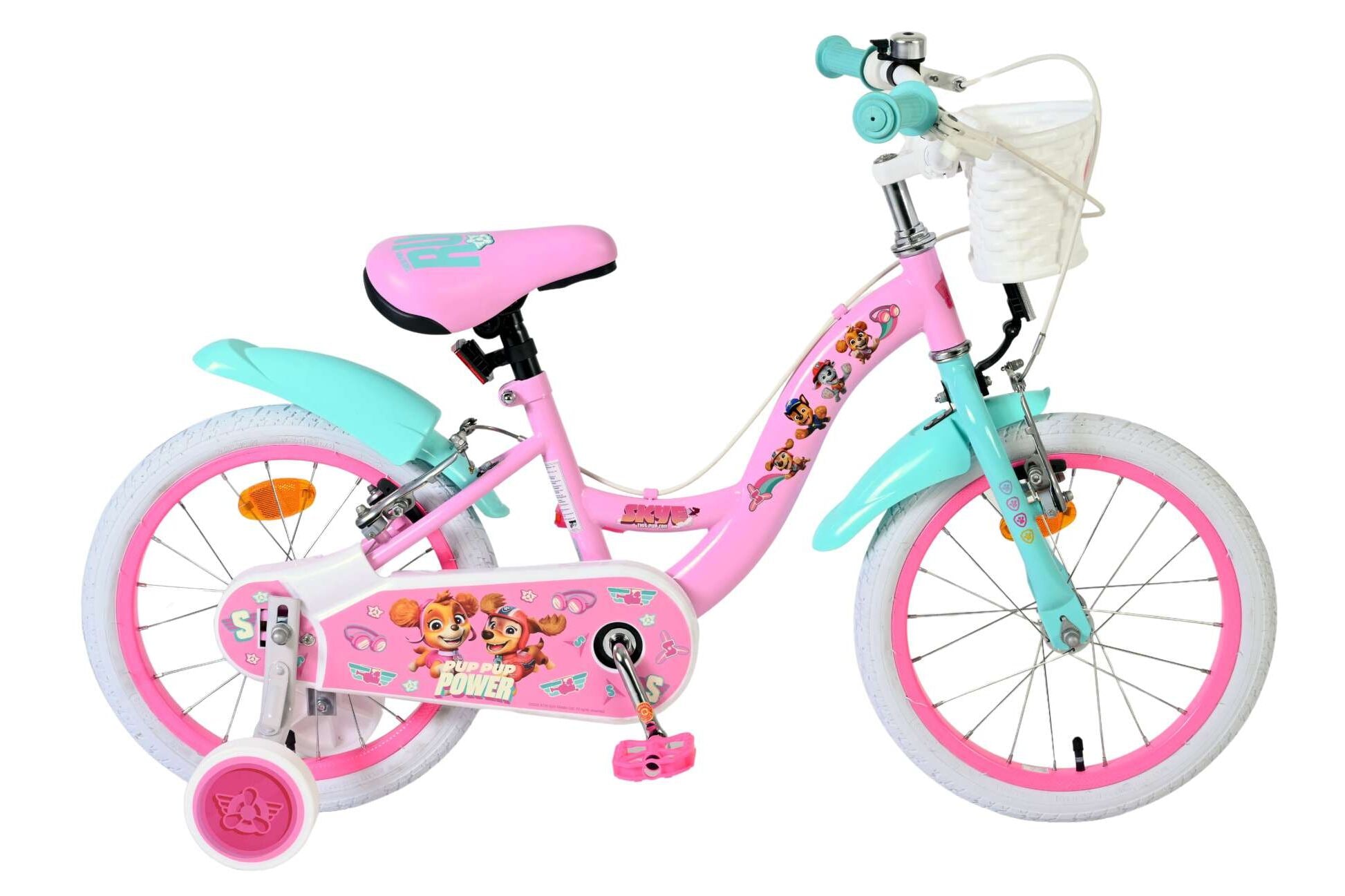 Volare Kinderfahrrad Paw Patrol f&uuml;r M&auml;dchen 16 Zoll Kinderrad in Rosa, Zwei Handbremsen 