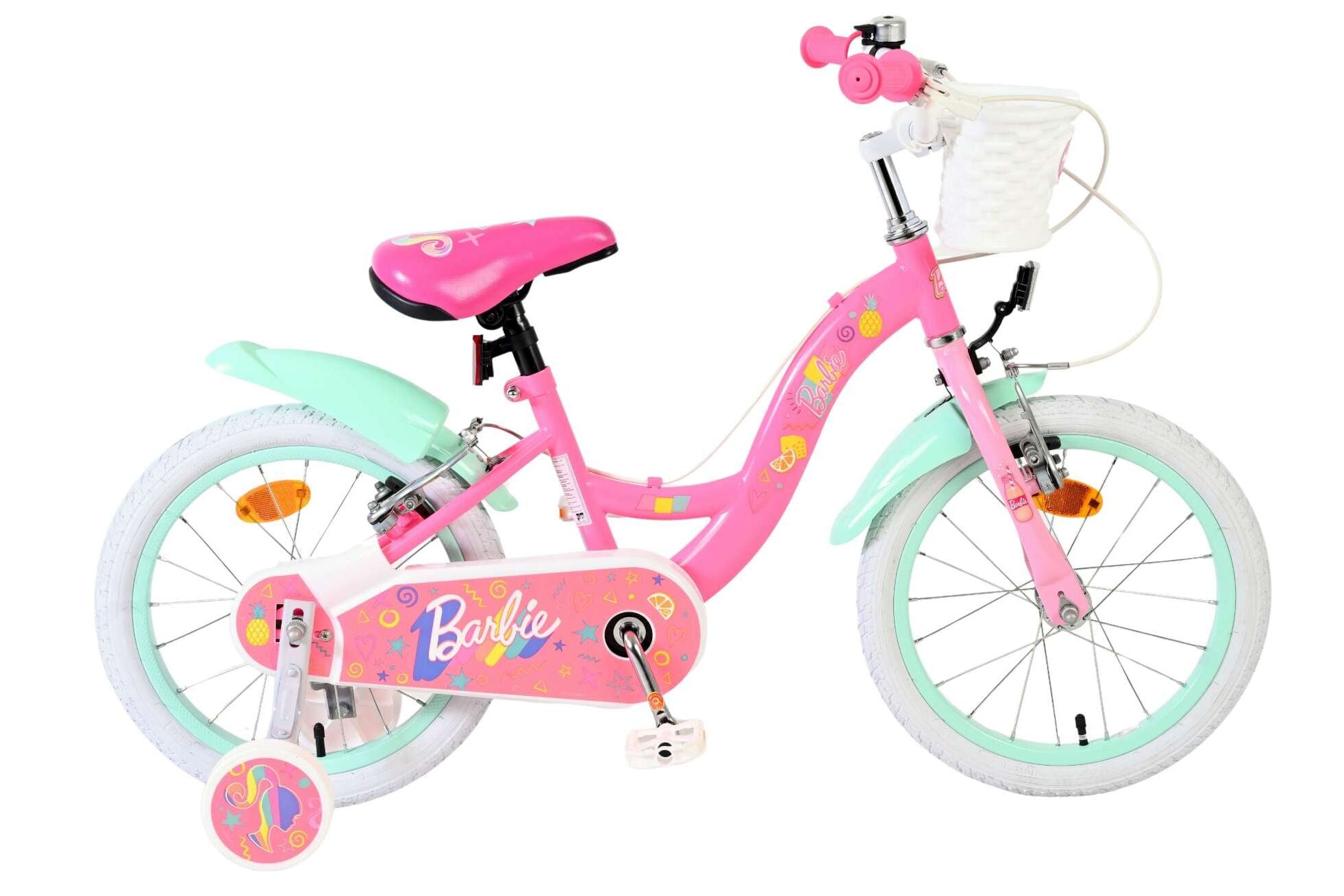 Volare Kinderfahrrad Barbie f&uuml;r M&auml;dchen 16 Zoll Kinderrad in Rosa, Zwei Handbremsen 