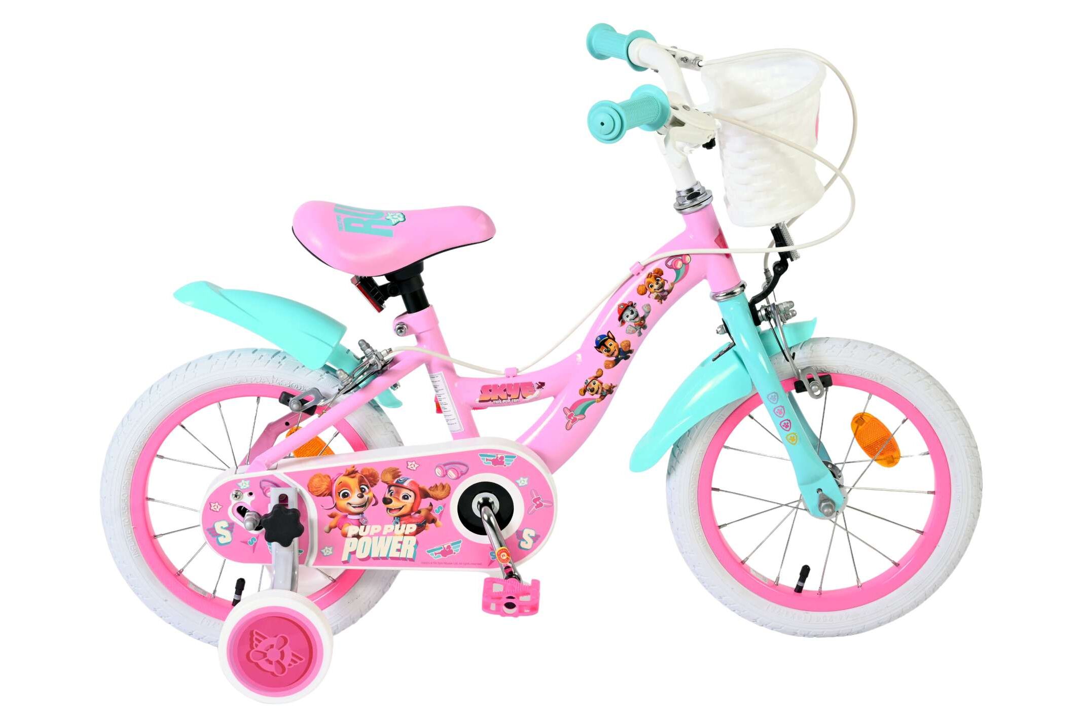 Volare Kinderfahrrad Paw Patrol f&uuml;r M&auml;dchen 14 Zoll Kinderrad in Rosa, Zwei Handbremsen 