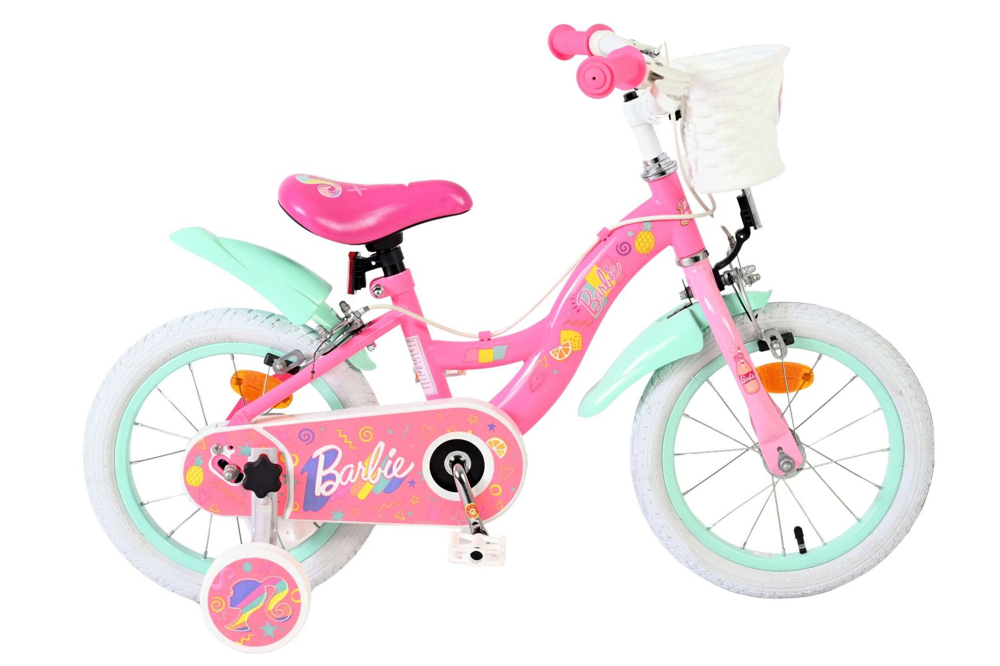 Volare Kinderfahrrad Barbie f&uuml;r M&auml;dchen 14 Zoll Kinderrad in Rosa, Zwei Handbremsen 